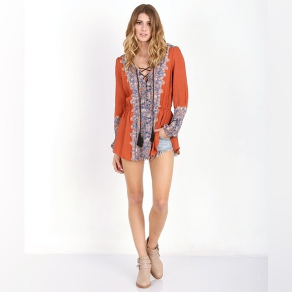 FREE PEOPLE | | WILDEST MOMENTS TUNIC IN PERSIMMON COMBO MEDIUM - Picture 2 of 9